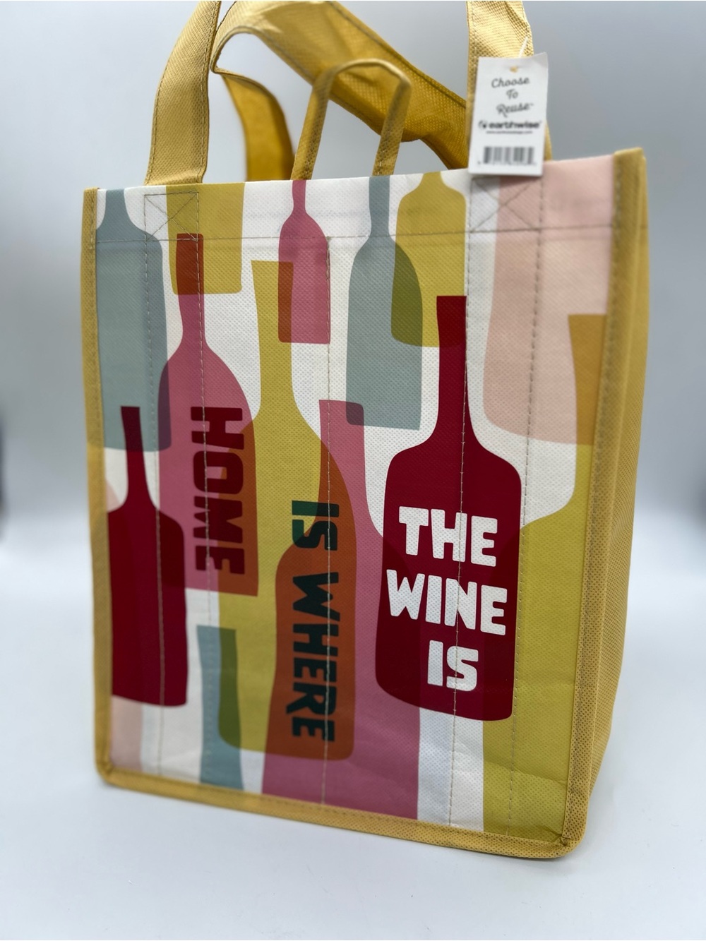 The Wine reusable Tote Bag - Multicolor Bottle Print